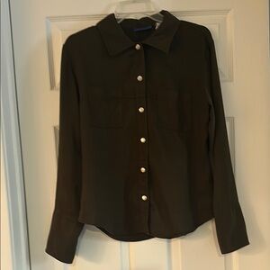 Chic Vintage Olive Snap-Up Blouse